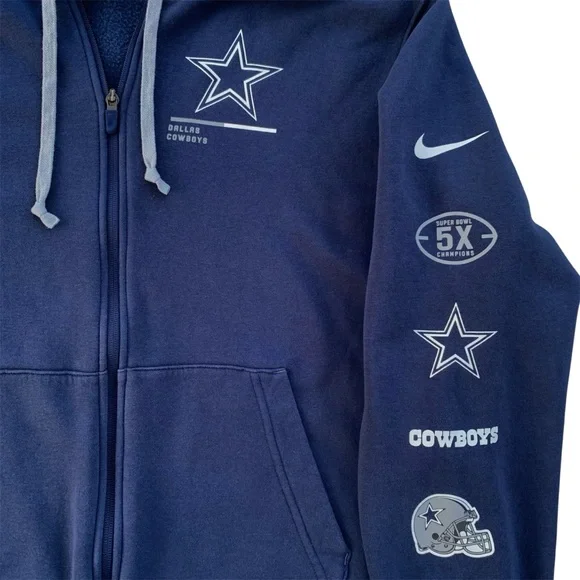 Dallas Cowboys Nike Navy Blue Full Zip Hoodie Sweatshirt - Men's X-Large - Picture 3 of 6